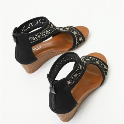 Black Wedge Sandals Summer Women Shoes