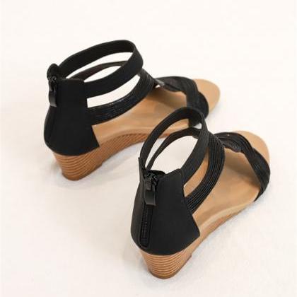T Strap Wedge Sandals Women Shoes Summer