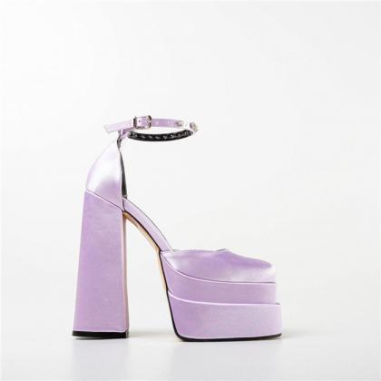 Rhinestones Decor Lavender Prom Dress Platform..