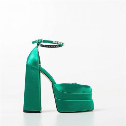 Green Prom Shoes Ankle Strap Platform Heels
