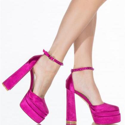 Pink Prom Shoes Ankle Strap Platform Heels