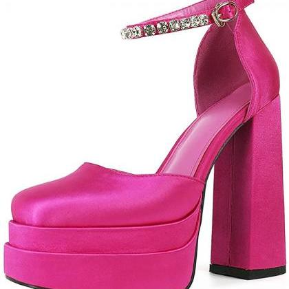 Pink Prom Shoes Ankle Strap Platform Heels