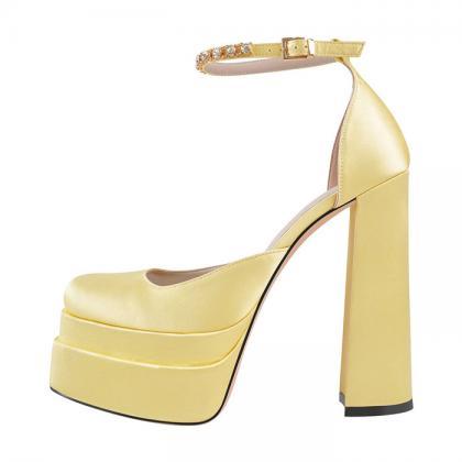 Yellow Prom Shoes Ankle Strap Platform Heels