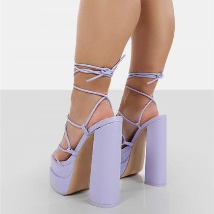 Lavender Prom Shoes Tie Leg Platform Sandals