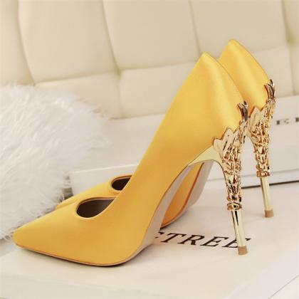 Yellow Prom Shoes Stiletto Heels Pumps