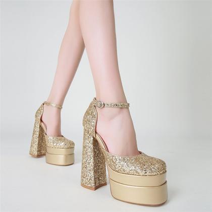 Ankle Strap Gold Platform Sandals