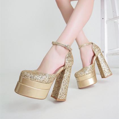 Ankle Strap Gold Platform Sandals
