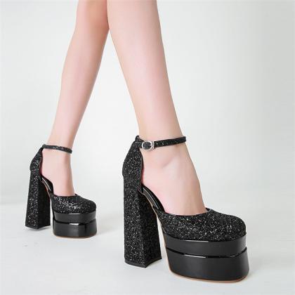 Ankle Strap Black Platform Sandals