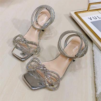Silver Heeled Sandals Prom Shoes Summer