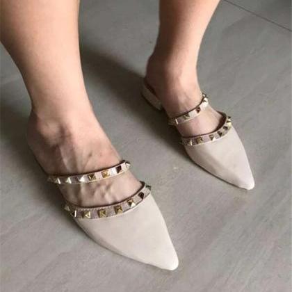 Spiked Decor Point Toe Flat Mules