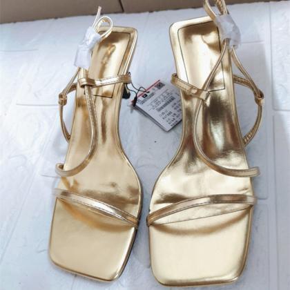 Square Toe Gold Sandals