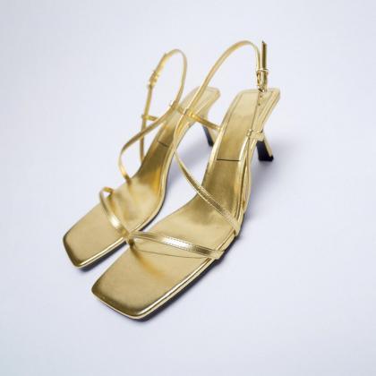 Square Toe Gold Sandals