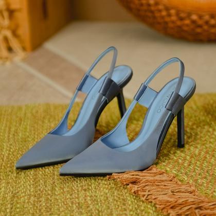 Minimalist Blue Prom Shoes Slingback Pumps