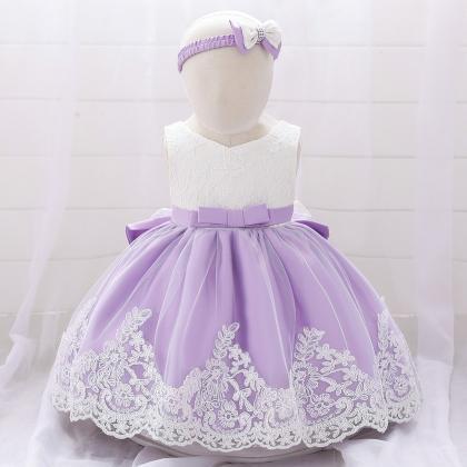 White And Lavender Toddler Girl Dress With..