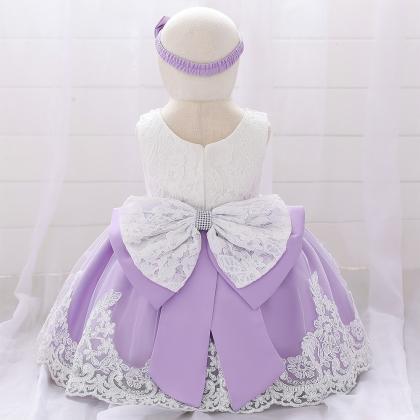 White And Lavender Toddler Girl Dress With..