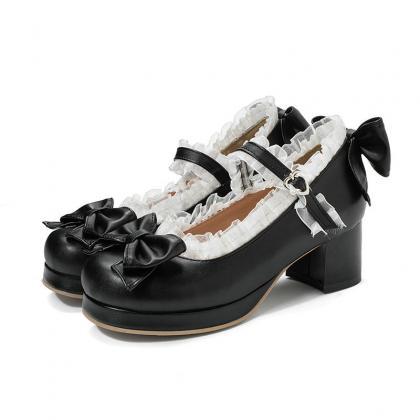 Women Kawaii Shoes Mid Block Heel Mary Jane..
