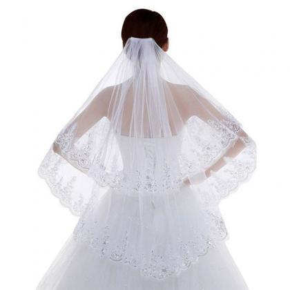 Squin Appliques Decor Double Layered Bridal Veil