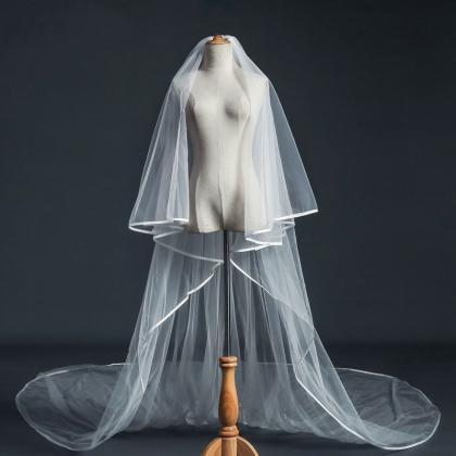 Bride White Mesh And Satin Bridal Veil