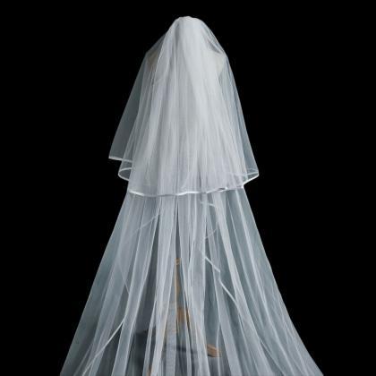 Bride White Mesh And Satin Bridal Veil