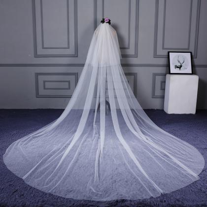 Double Layer Long Bridal Veil With Blusher