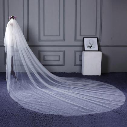 Double Layer Long Bridal Veil With Blusher