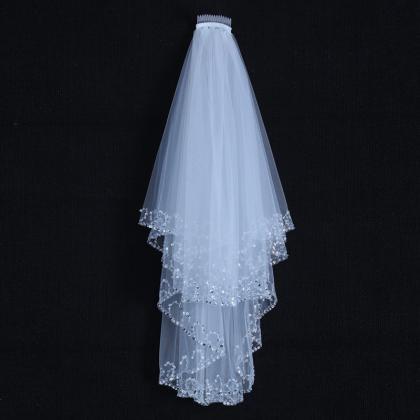 Beads Decor Bridal Veil Short