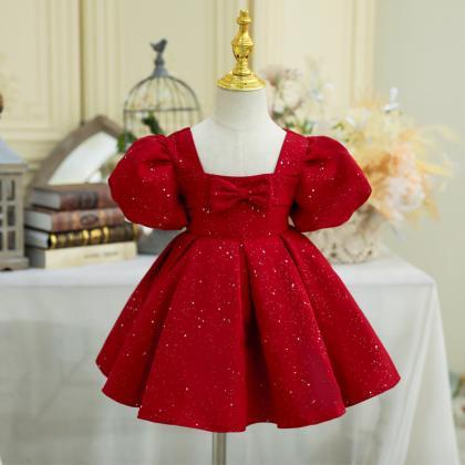 Glitter Decor Red Girl Dress