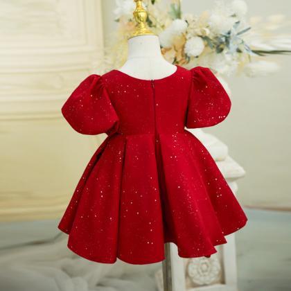 Glitter Decor Red Girl Dress