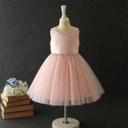 Pink Girl Dress With Glitter Skirt