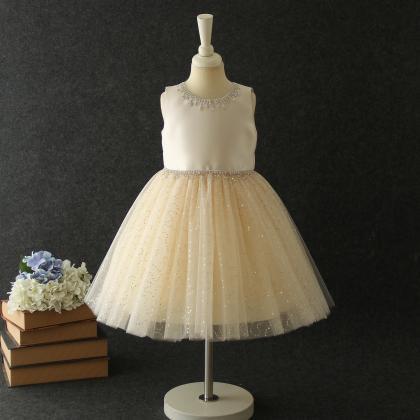 Champagne Girl Dress with Glitter S..