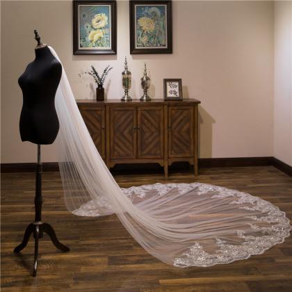 3m Long Single Layer Bridal Veil With Comb