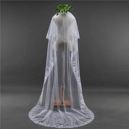 Floor Length Wedding Veil With Comb