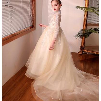 Long Sleeves Girl Formal Occasion Dress With Train