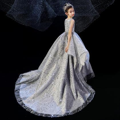 Glitter Grey Girl Pageant Dress