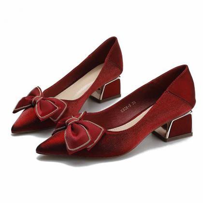 Shiny Dark Red Women Pumps Shoes