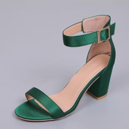 Chunky Heeled Ankle Strap Green Sandals Women..