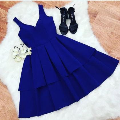 A-line Dark Blue Short Party Dress With Double..