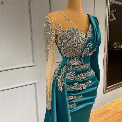 Resham Zari Beads Work V Neck Long Sleeve Georgette Gown