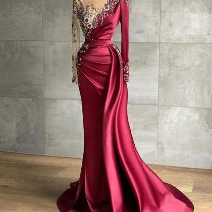 Long Sleeves Evening Gown Prom Dress With Beads