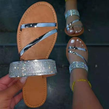 Silver Women Flats Summer Shoes