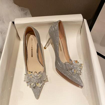 Silver Point Toe Stiletto Heels Women Shoes Formal..
