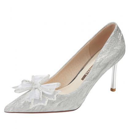 Silver Point Toe Stiletto Heels Women Shoes Formal..