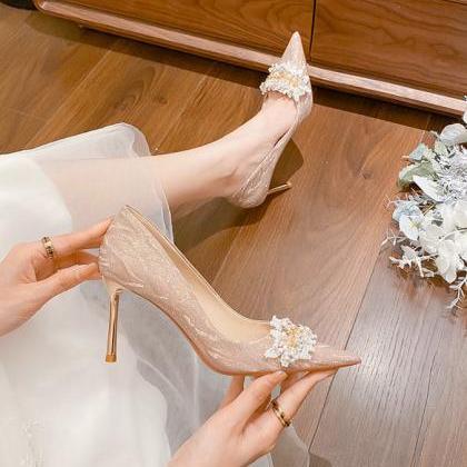 Point Toe Stiletto Heels Wedding Shoes Formal..
