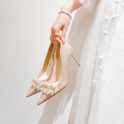 Point Toe Stiletto Heels Wedding Shoes Formal..