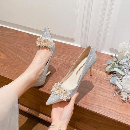 Silver Stiletto Heels Wedding Shoes Formal..