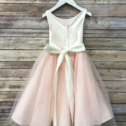 Ivory And Blush Flower Girl Dress With Flower Sash
