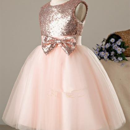 Sequin Tulle Girl Dress With Bow
