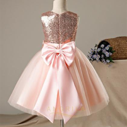 Sequin Tulle Girl Dress With Bow
