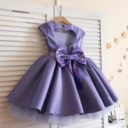 Purple Girl Dress With Sequin Belt