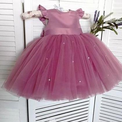 Baby Girl Dress With Faux Pearls Decor